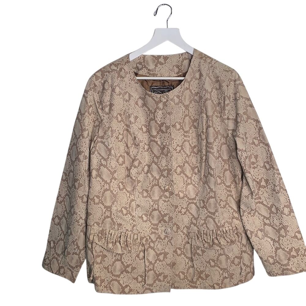 Chi by Falchi Collarless Snake Print Tan Cream Leather Jacket NWOT Plus Size 1X